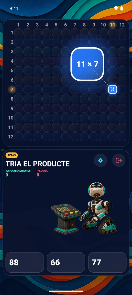 Tria un nombre de l’1 al 12. Practica la seva fila i columna amb 23 preguntes.