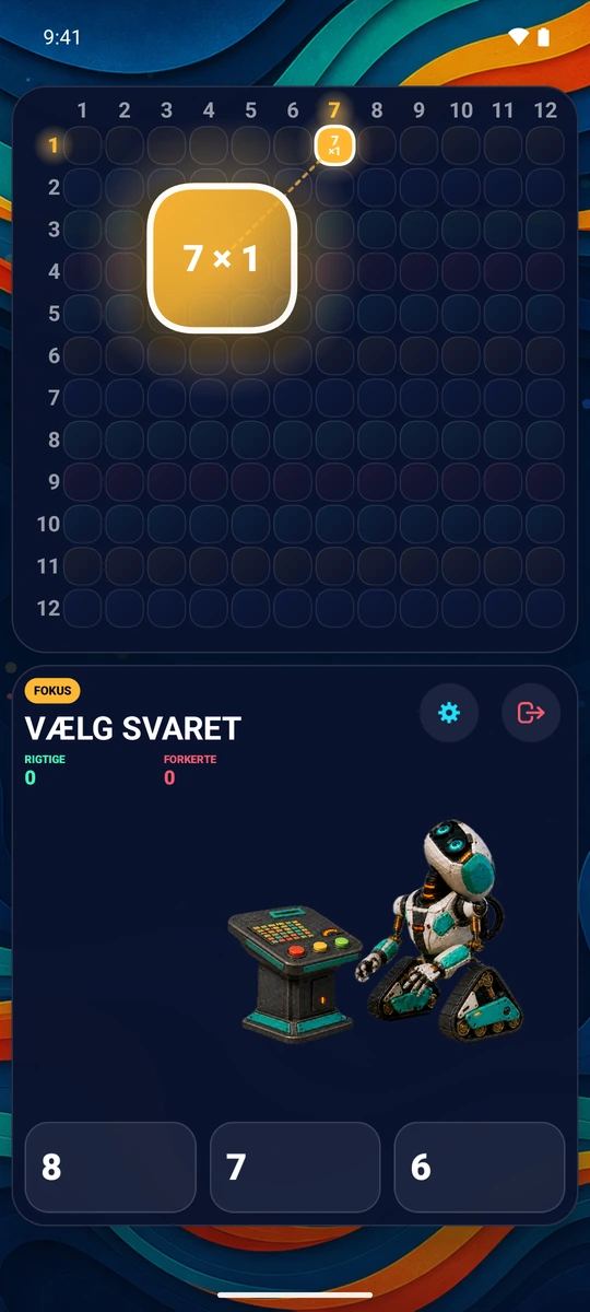 Vælg et tal fra 1 til 12. Øv dig på tallets række og kolonne med 23 spørgsmål.