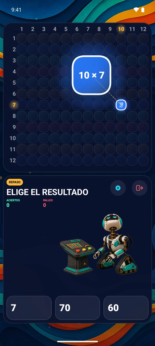 Elige un número del 1 al 12. Practica su fila y su columna con 23 preguntas.