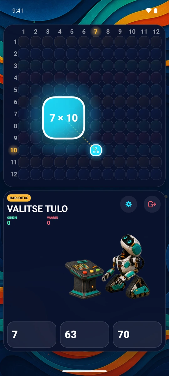Valitse luku 1–12. Harjoittele sen riviä ja saraketta 23 tehtävällä.