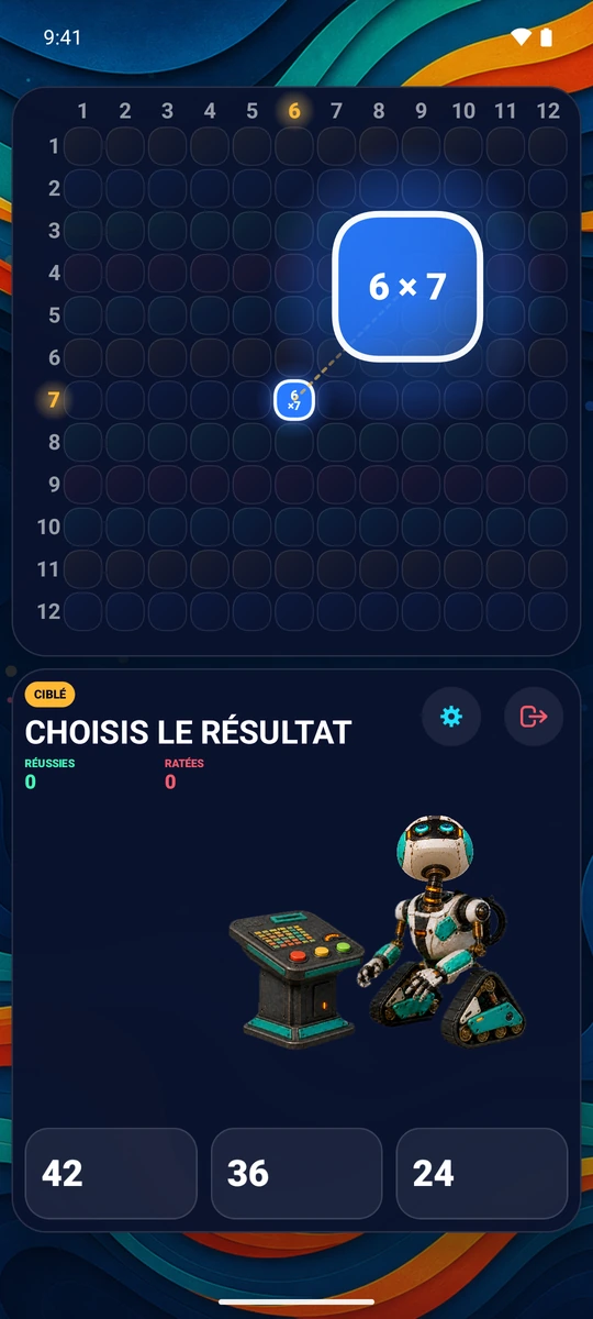 Choisis un nombre de 1 à 12. Entraîne-toi sur sa ligne et sa colonne avec 23 questions ciblées.