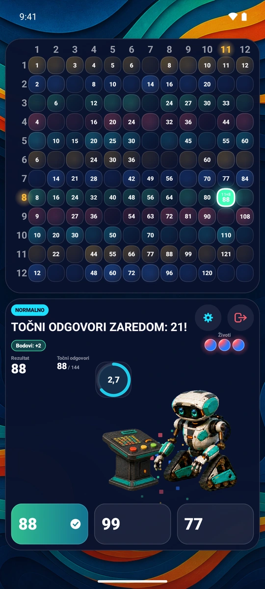 Točan odgovor slijeće tijekom niza točnih odgovora na Android telefonu i osvjetljava ploču