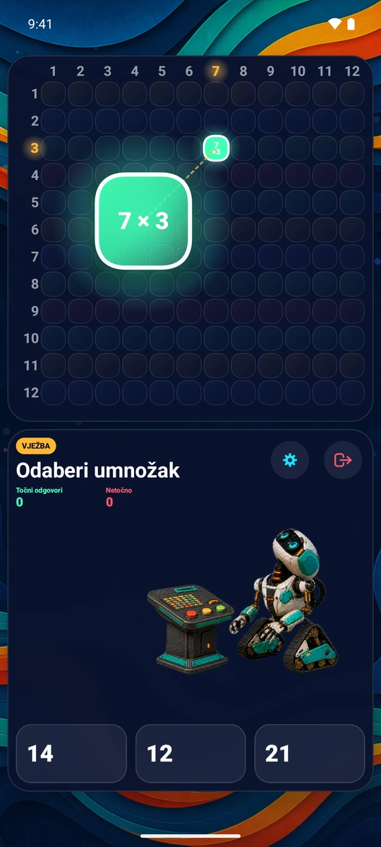 Odaberi broj od 1 do 12. Vježbaj njegov redak i stupac kroz 23 pitanja.