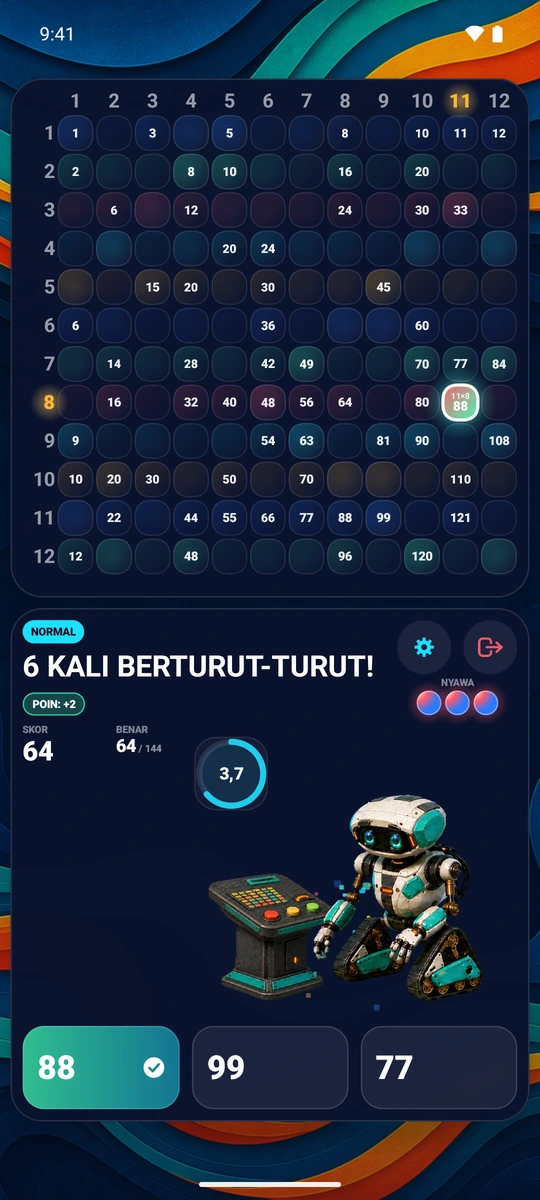 Jawaban benar mendarat di papan dan membuatnya menyala