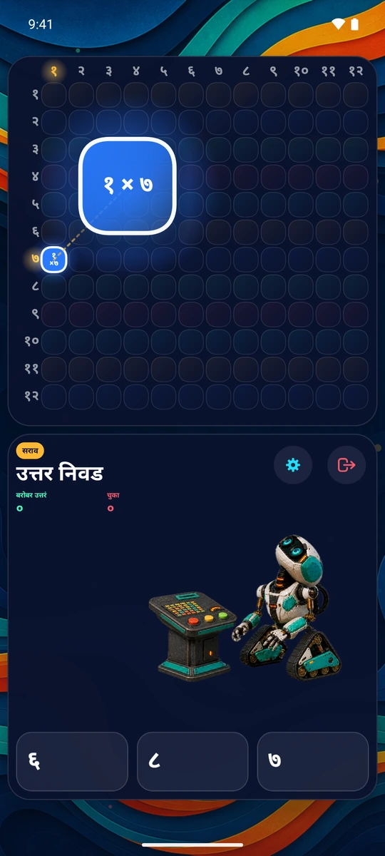१–१२ पैकी एक संख्या निवड. तिच्या ओळीतील आणि स्तंभातील २३ प्रश्नांचा सराव कर.
