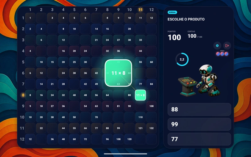 Uma conta ampliada a sair do tabuleiro num tablet Android, com as opções de resposta ao lado