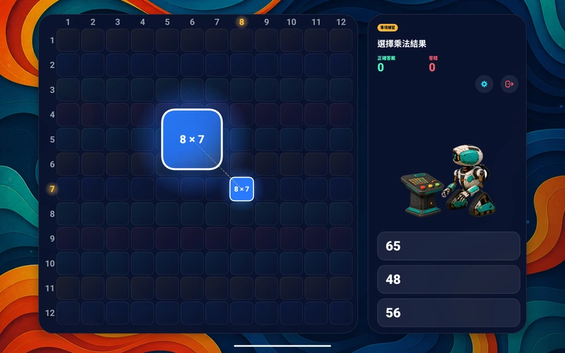 選擇1–12中的一個數字,透過23題練習它所在的橫列和直行。