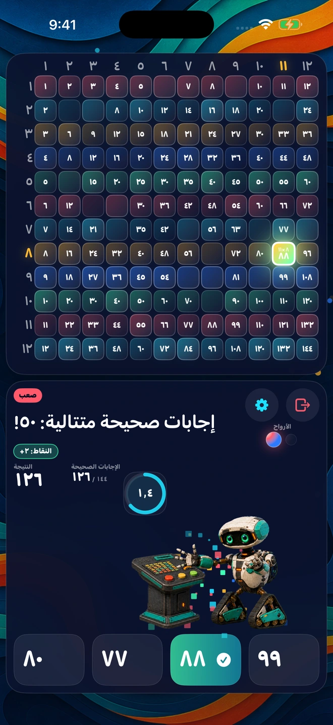 إجابة صحيحة تصل إلى اللوحة أثناء سلسلة من ٥٠ إجابة صحيحة متتالية