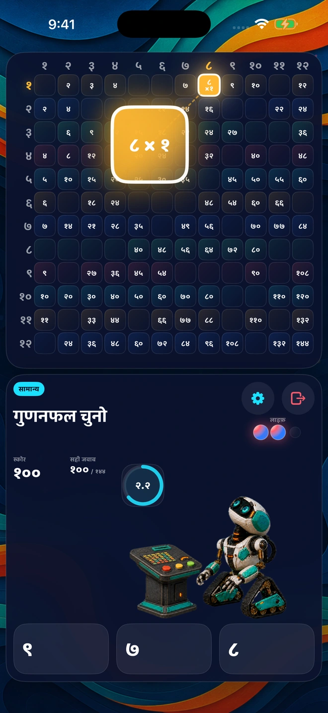 अपने खाने से ऊपर उठा ८ × १, और बोर्ड को देखता Buddy