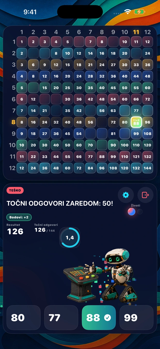 Točan odgovor slijeće na ploču tijekom niza od 50 točnih odgovora
