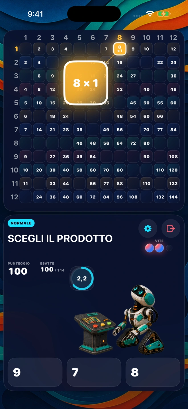8 × 1 sollevato dalla sua casella mentre Buddy osserva la tavola