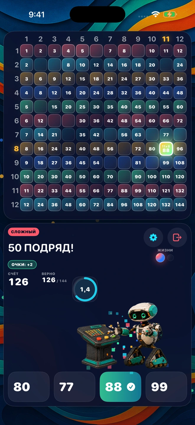 Правильный ответ ложится на поле во время серии из 50 ответов подряд