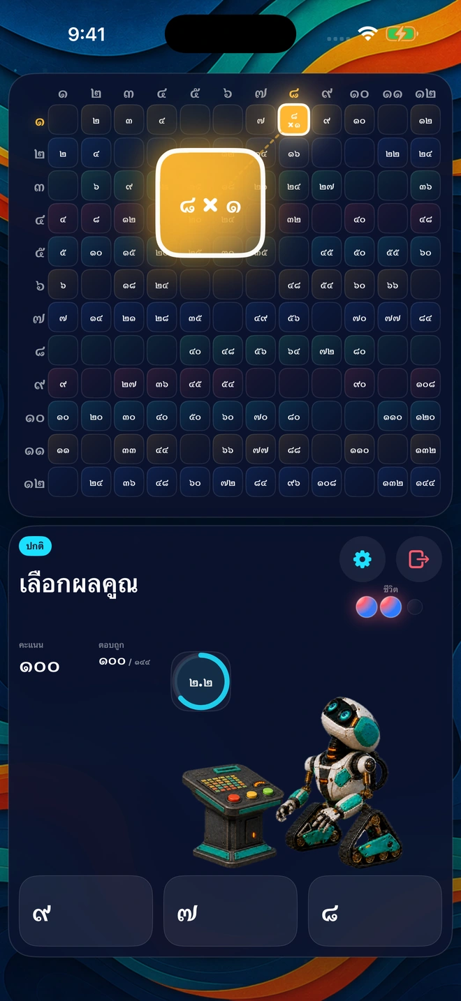 ๘ × ๑ ลอยขึ้นจากช่องของตัวเอง ขณะที่ Buddy เฝ้าดูกระดาน