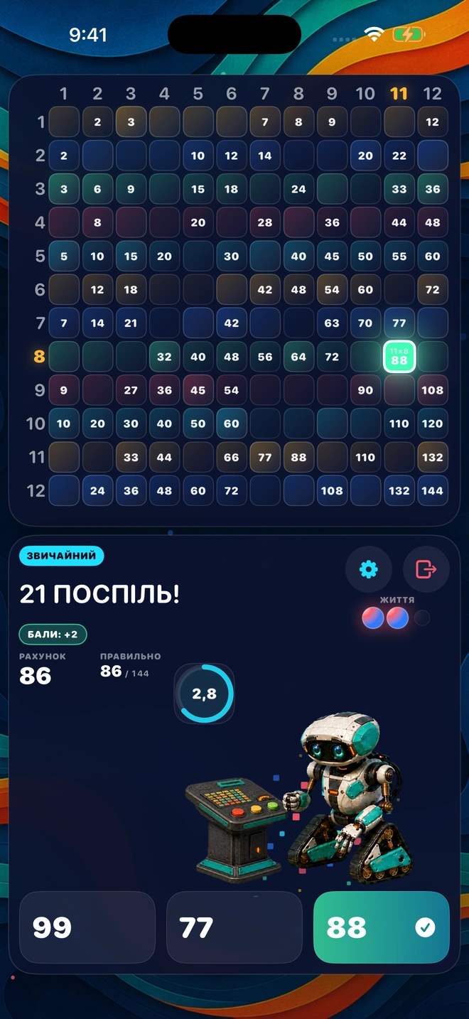 Правильна відповідь під час серії, поле засвічується