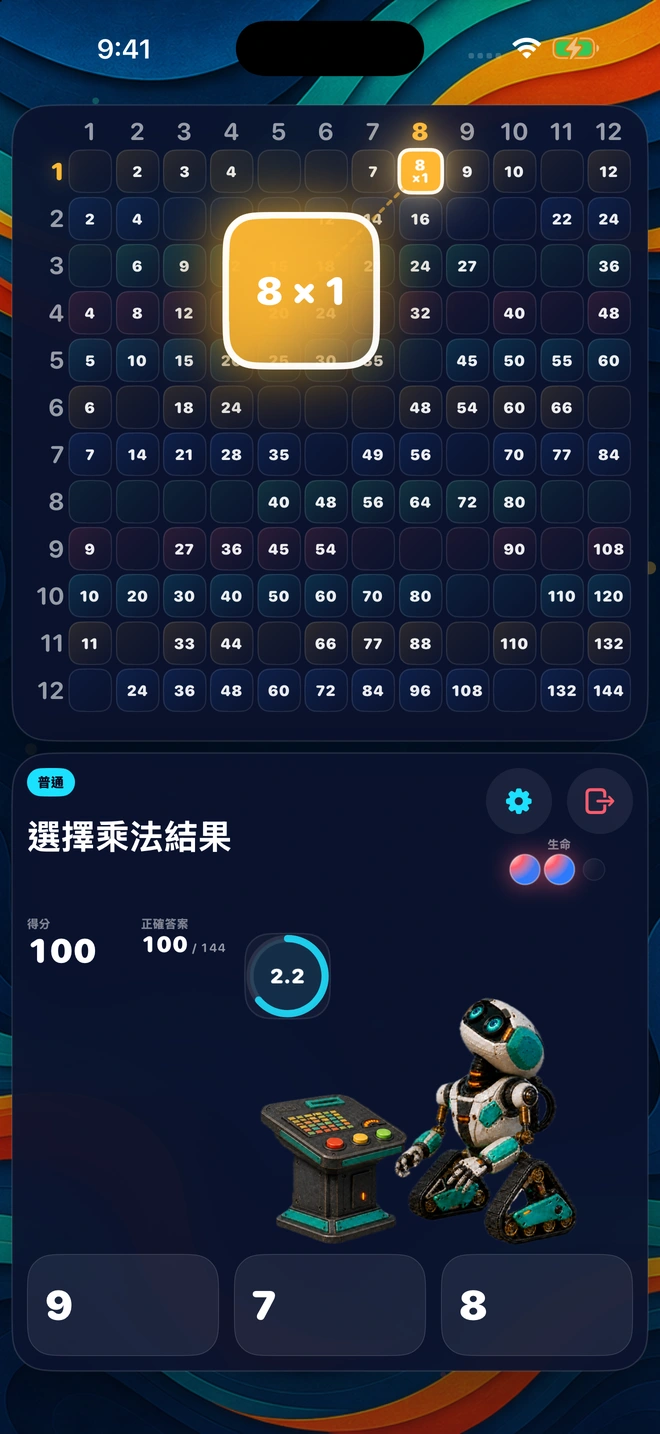 8 × 1從對應的方格中升起,Buddy在旁看著答題板